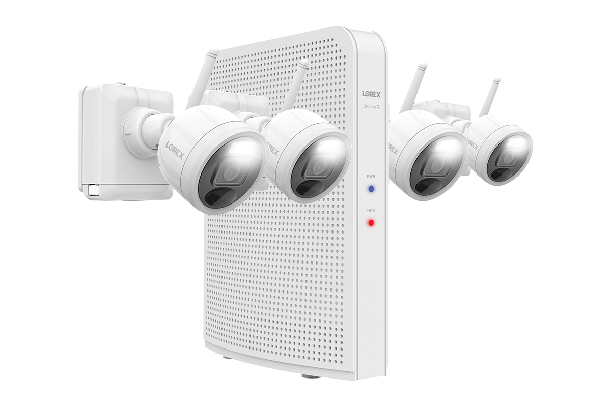 Lorex 2K Wire-Free System with 4 Battery-Operated Active Deterrence Cameras and Person Detection